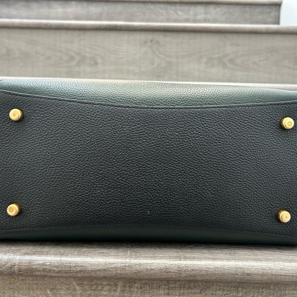 Coach Dark Green and Black Leather Tote - Picture 3 of 6